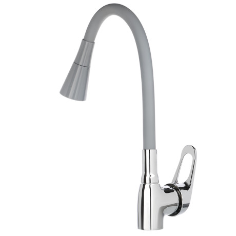 RAIN Смеситель для кухни Веста, гибкий излив, картридж 40мм, латунь, серый/хром