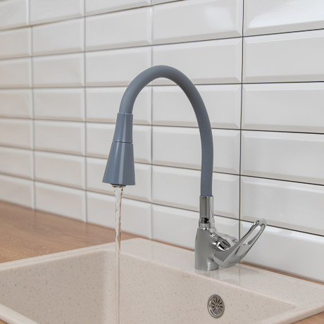 RAIN Смеситель для кухни Веста, гибкий излив, картридж 40мм, латунь, серый/хром