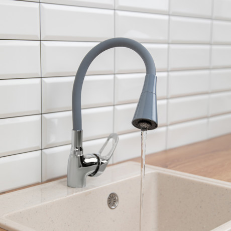 RAIN Смеситель для кухни Веста, гибкий излив, картридж 40мм, латунь, серый/хром