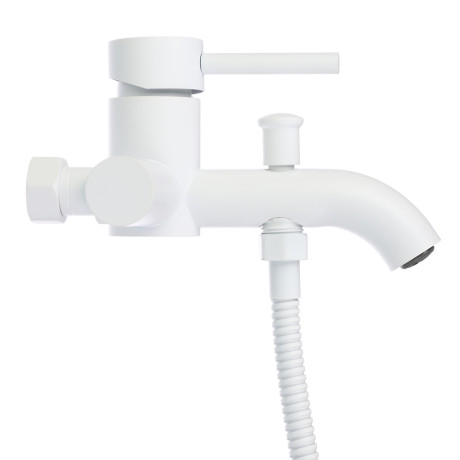 СоюзКран Смеситель для ванны с душем, короткий излив, картридж 35мм, нерж. сталь, белый, SS09-M132