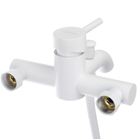 СоюзКран Смеситель для ванны с душем, короткий излив, картридж 35мм, нерж. сталь, белый, SS09-M132