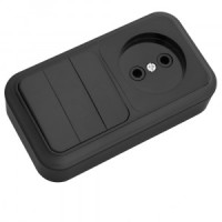 Bylectrica ПРАЛЕСКА Блок (3 выкл. + роз) ОУ черный, (3В-РЦ-525 черный)