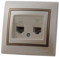 Lezard Мира роз. телеф./комп. СУ 2мест. перламутр с коричн. встав.(RJ11+RJ45) (корп.PC) 701-3031-143