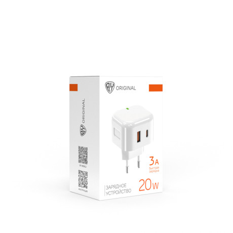 BY Сетевое зарядное устройство Corner 20Вт, USB-C, USB-A, QC,PD,110-240В,50-60Гц, пластик, белый