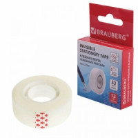 Клейкая лента 12 мм х 33 м НЕВИДИМАЯ, BRAUBERG, матовая, европодвес, 227256