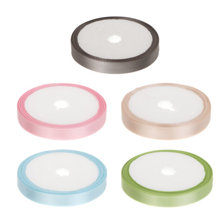 Лента для подарков атласная набор 5 цветов, 1 см x 4,5 м, полиэстер, арт.1