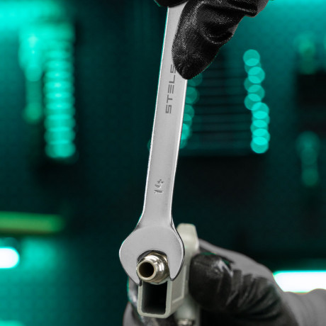 Ключ комбинированный, 14 мм, CrV, матовый хром Stels