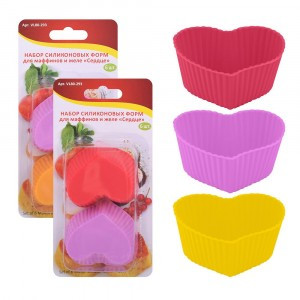 Форма д/маффинов "Сердце", 6шт/уп,цена за уп,7*6см,h=3см(кратность 3шт!!!)силикон VL80-293 Мультидом