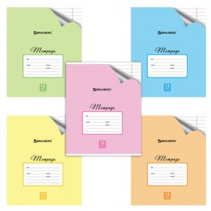 Тетрадь 12л. BRAUBERG ЭКО, линия, обложка офсетная, "Пастельная с уголком", 5 видов, 104507