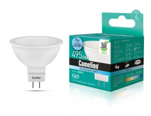 Camelion MR16 GU5.3 220V 7W(495lm 100°) 4500K 4K матов. 50x50 пластик LED7-JCDR/845/GU5.3