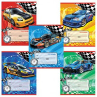 Тетрадь 12 л., HATBER, косая линия, обложка картон, &quot;Спортивные авто&quot; (5 видов в спайке), 12Т5В6