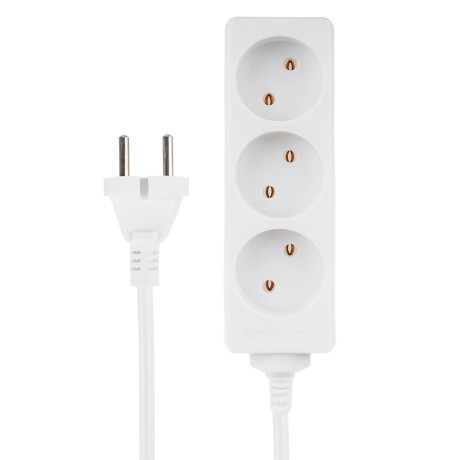 FORZA Удлинитель 3 гнезда, сеч. провода 0,75 кв.мм, 2м, евророзетка, 6A, макс. мощность1500Вт