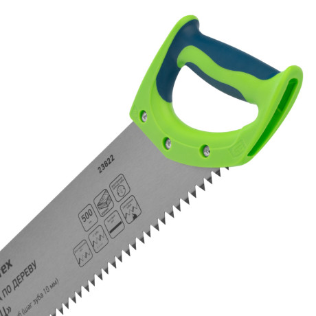 Ножовка по дереву "Зубец", 500 мм, шаг зуба 10 мм, каленый зуб 2D, двухкомпонентная рукоятка Сибртех