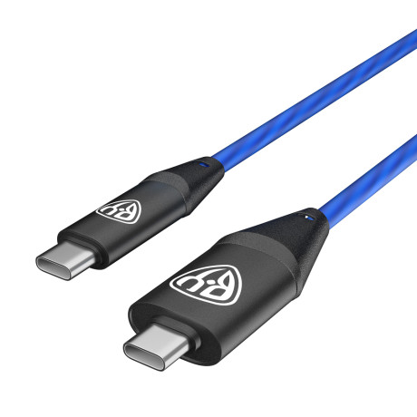 BY Кабель для зарядки Светящийся Type-C-Type-C, 1,5м, Быстрая зарядка 3А, PD 65W, синяя подсветка