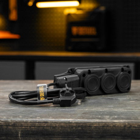 Шнур сетевой Energy Series, ПВС, 3 м, 3 x 1 мм, с неразборной вилкой, черный, Denzel