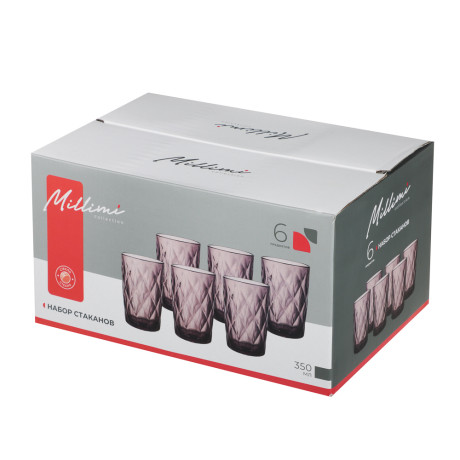 MILLIMI Набор стаканов 6 шт, 350 мл, стекло, бордовый ромб