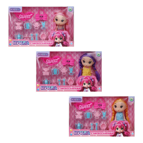 ИГРОЛЕНД Кукла 11 см с аксессуарами, PP, ABS, 21,5х4,5х16,5см, 3 дизайна