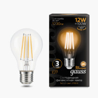 Gauss лампа св/д Filament ЛОН A60 E27 12W(1200lm) 2K 105x60 филамент (нитевидная), прозр. 102902112