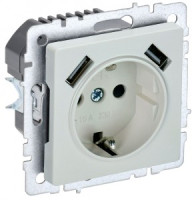 IEK BRITE мех. роз. СУ земля, штор. 16А с USB A+A 3,1А РЮш10-2-БрЖ жемч. BR-R14-16-U21-D31-K36