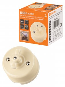 TDM Болонь выкл. фарфор. поворот. перекрестный с ручкой (бантик) 10А сл. кость Ретро SQ1820-0317