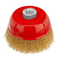 Щетка для УШМ, 100 мм, М14, &quot;чашка&quot;, латунированная витая проволока Matrix