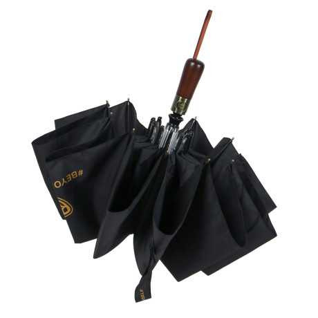 BY BEYOURSELF Зонт-автомат с деревянной ручкой, полиэстер, пластик, сплав, d110см, 10 спиц, черный