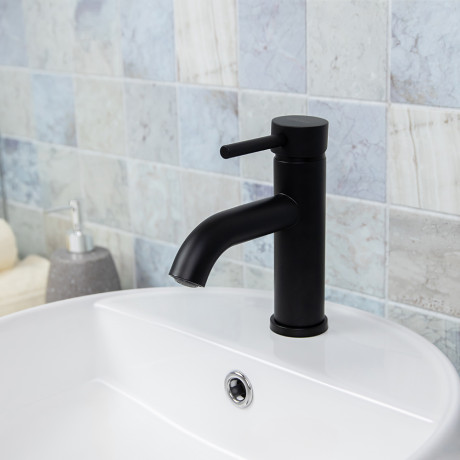 СоюзКран Смеситель для раковины, керам. картридж 35мм, нерж. сталь, черный SS02-M132