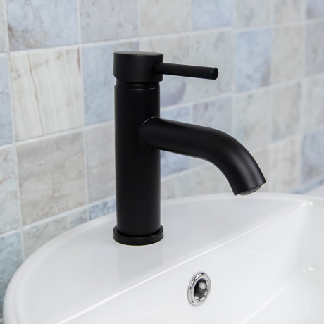 СоюзКран Смеситель для раковины, керам. картридж 35мм, нерж. сталь, черный SS02-M132