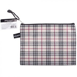 Папка-конверт на молнии BRAUBERG "Checked", А5, 238х180 мм, ткань, в клетку, 223893