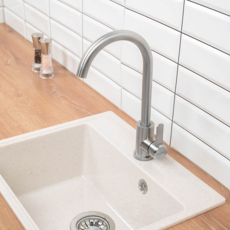 СоюзКран Смеситель для кухни, поворотный излив 35см, керам. картридж 35мм, нерж. сталь, SS01-R133