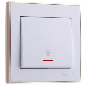 Lezard RAIN выкл. прох. 1 кл. бел. с бок. вст. золото, инд. (корпус PC) 703-0226-114