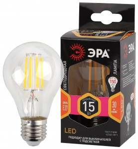 ЭРА F-LED ЛОН A60 E27 15W(1460lm) 2700K 2K филамент (нитевидная) прозр. 105х60 A60-15W-827-E27 2273