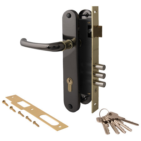 Замок врез 2210/60-B/G  Apecs (черн. никель) с ручками, личина 60мм \12