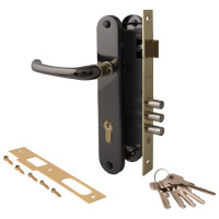 Замок врез 2210/60-B/G  Apecs (черн. никель) с ручками, личина 60мм \12