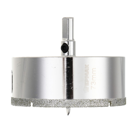 ЕРМАК Коронка алмазная с центрирующим сверлом d 73 мм по керамике и стеклу, Р45, трехгр хвостовик