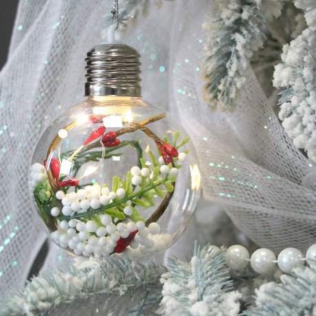 СНОУ БУМ Шар 8 см, прозрачный с декором внутри, LED, 2 вида