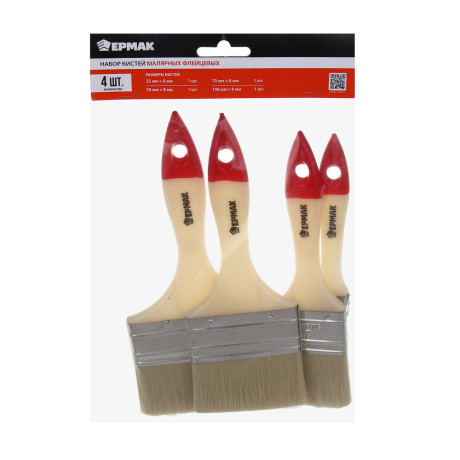 ЕРМАК Набор 4х малярных флейцевых кистей смешанный ворс: 25/50/70/100мм