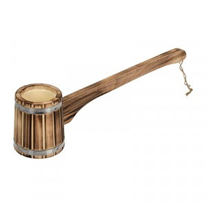 Ковш-черпак бондарный 0,3л с горизонтальной ручкой, с пластиковой вставкой, обожжённая липа, 33335