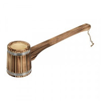 Ковш-черпак бондарный 0,3л с горизонтальной ручкой, с пластиковой вставкой, обожжённая липа, 33335