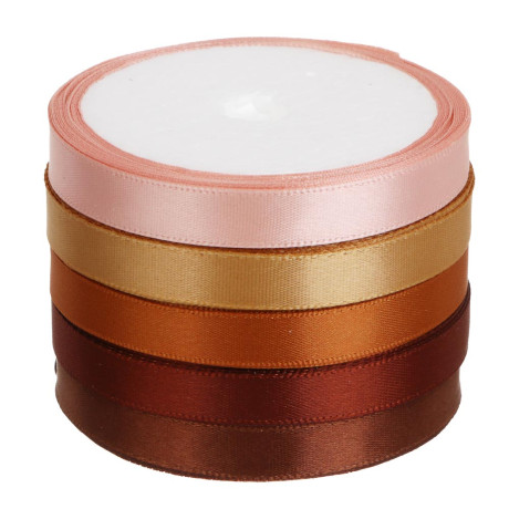 Лента для подарков атласная набор 5 цветов, 1 см x 4,5 м, полиэстер, арт.2