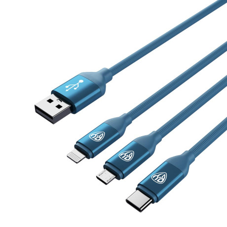 BY Кабель для зарядки 3 в 1, iP/Micro USB/Type-C, 1.5м, 2.4А, синий