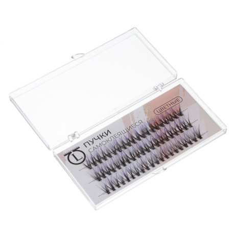 Пучки самоклеящиеся цветные 60 шт тм ЮНИLOOK, синтетика, 12мм, объем 20D, изгиб C, 6 цветов