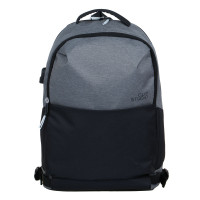 Рюкзак универсальный 39x34x15см, 2 отд., 3 карм., сетч.спинка, ручка, ПЭ под ткань, USB, серый/черн.