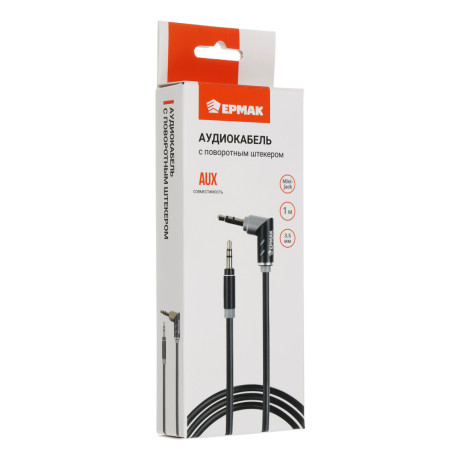 Кабель, тм ЕРМАК, 3.5мм mini Jack, 1м, оплетка TPE, поворотный штекер, пластик