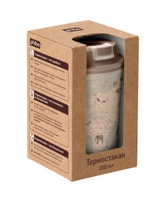 Термостакан с клапаном 350мл "КАРТА" подарочная коробка, светло-бежевый 434284234 Бытпласт