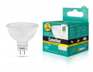 Camelion MR16 GU5.3 220V 7W(490lm 100°) 3000K 2K матов. 50x50 пластик LED7-JCDR/830/GU5.3
