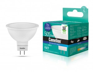 Camelion MR16 GU5.3 220V 7W(505lm 100°) 6500K 6K матов. 47x50 пластик LED7-JCDR/865/GU5.3