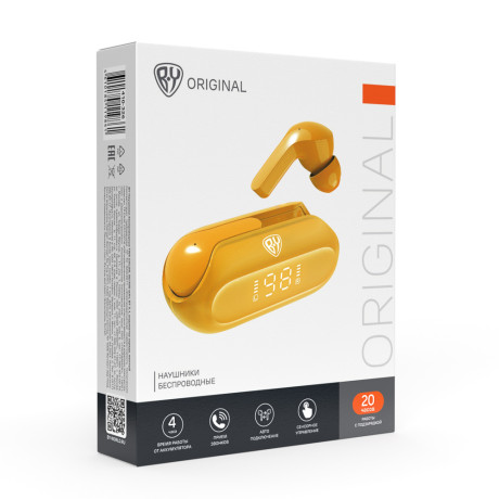 BY Наушники беспроводные TWS COLOR, 30/300мАч, BТ5.1, индикатор заряда, желтый