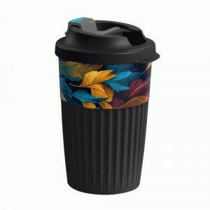 Стакан с клапаном и декором 450мл "ЛИСТЬЯ" черный (10шт!) 43327731351 Бытпласт