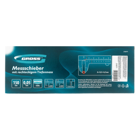 Штангенциркуль, 150 мм, 0.05 мм, нержавеющая сталь, с глубиномером Gross